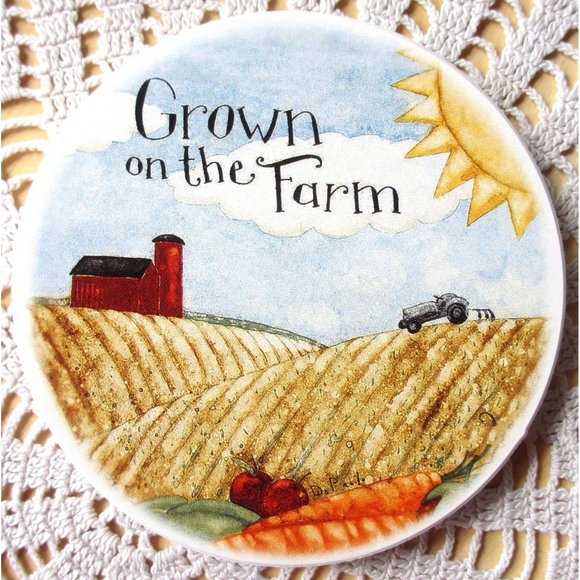 4 Cypress Stone Coasters GROWN ON THE FARM Holder - Picture 2 of 6